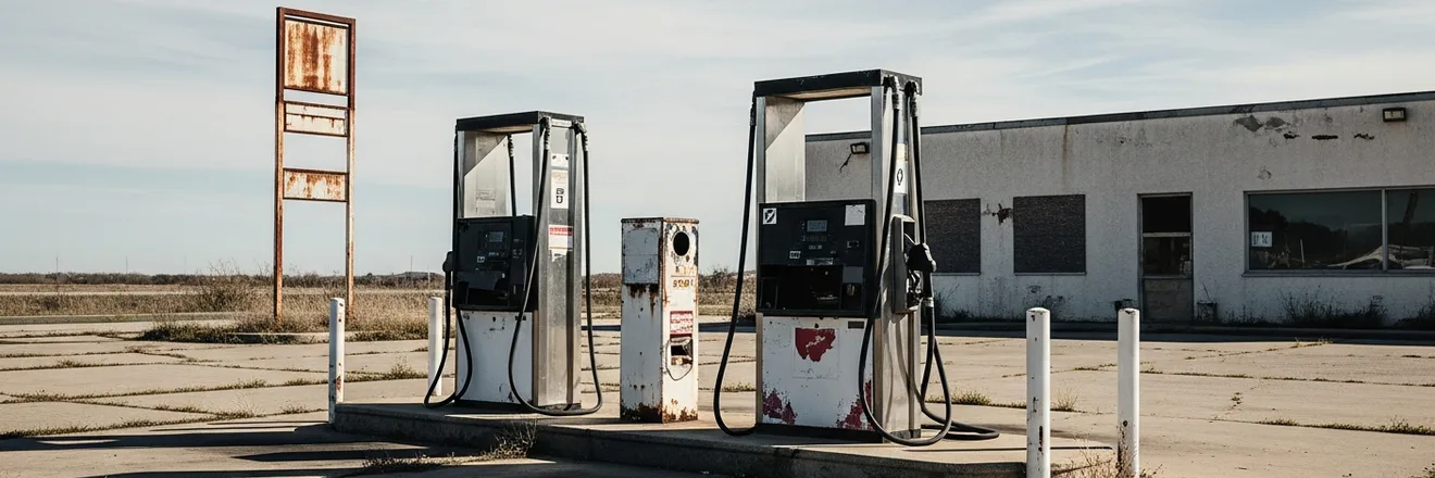 Abandoned gasoline service station — a former land use flagged in environmental site screening